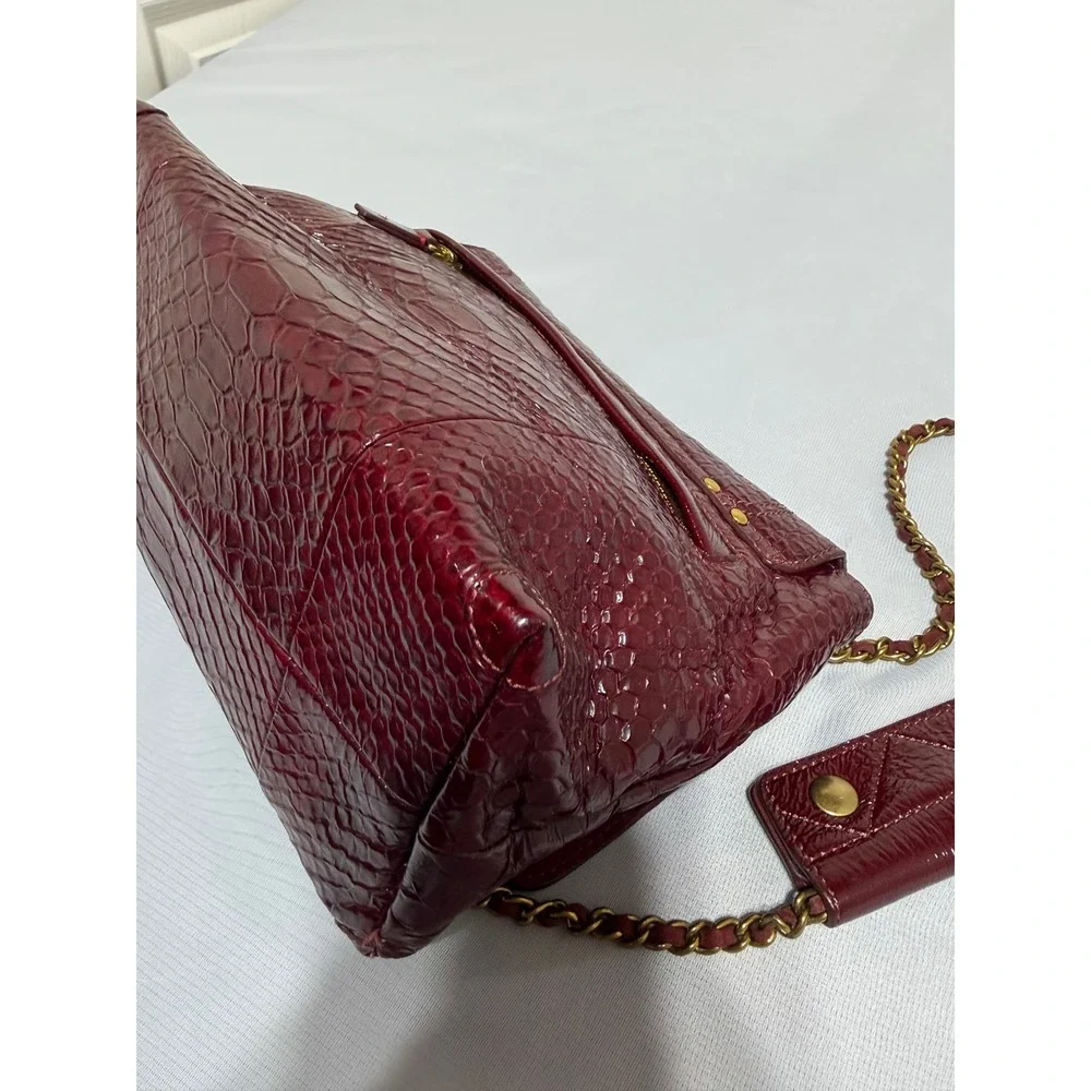 Jerome Dreyfuss LuLu Burgundy Embossed Leather Snakeskin Shoulder Bag Crossbody